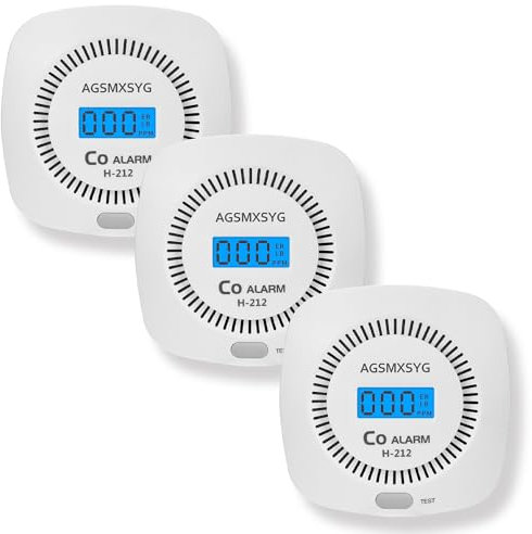 3 Packs Carbon Monoxide Detector - AGSMXSYG Carbon Monoxide Alarms Battery Powered with Digital Display, CO Detectors Alarms Monitor for Home,RV & Kitchen