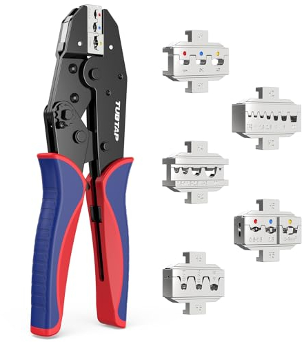 5-teiliges Crimpzange Set - TUBTAP® Crimpzange für isolierte & nicht isolierte Kabelschuhe, Schrumpfschläuche, Aderendhülsen – Krimperzange, Aderendhülsenzange - mit Wechselbacken