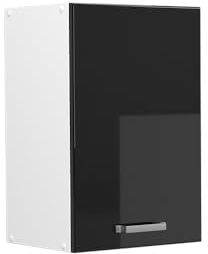 Vicco Hängeschrank R-Line, Schwarz Hochglanz, 40 cm | 1 Tür · 1 Einlegeboden · Tiefe – 31 cm · ✓ Frei kombinierbar · ✓ Praktischer Stauraum