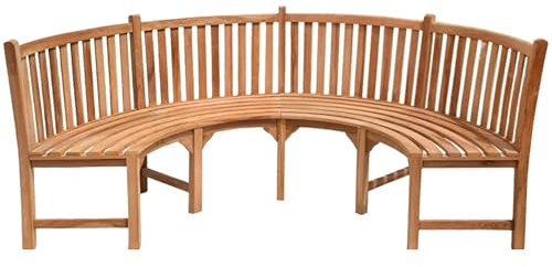 Teako Design Teak Rundbank Rom Massivholz Wetterfest, Outdoor Gartenmöbel, langlebig und robust, Gartenbank, Terassenzubehör, Wetterbeständig, mit Rückenlehne (220 cm, Halbrund), TB-1710-x