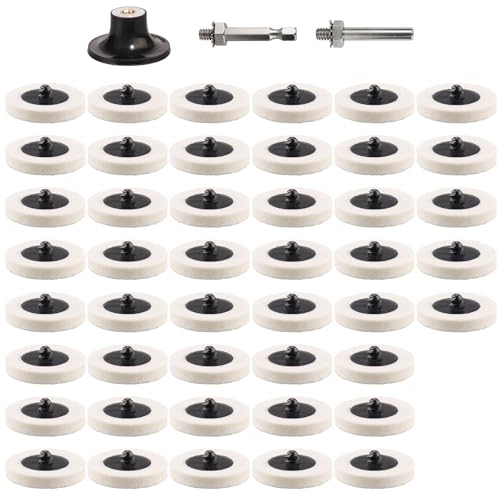 Shineboc 48 Stück Wollfilz Polierscheiben, 50mm Schleifscheibe mit 1/4 Schaft Polierzubehör für Polieren von Metall,Autos und Schmuck