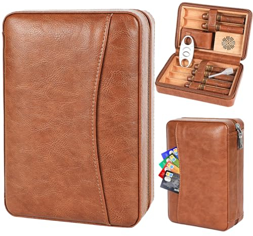 M TIME C CLUB Platz für 6 Zigarren, Zigarrenhumidor, hochwertiges Leder, Zigarrenkiste, Zigarrenschneider, tragbarer Reise-Zigarrenhumidor mit Befeuchter, Kartenfach, Männer