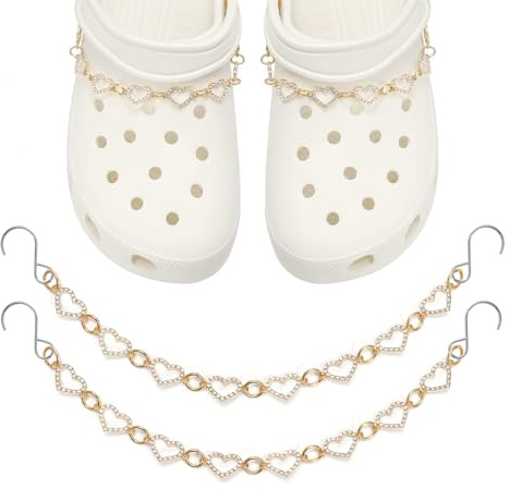 HAOXYO 2 Stück Schuh Charms für Damen,Niedliche Mädchen Schuh Krokodilketten aus Metall,Glitzernde Dekorations Charms für Clog Sandalen,Herzförmige DIY Schuhschmuck für Party,Geburtstag