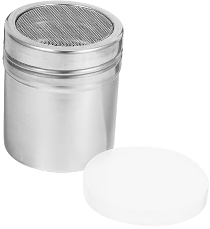 TOPBATHY Stainless Steel Powder Shaker Reusable Chocolate and Sugar Shaker Lid Fine Mesh Screen for Even Powder Dispersion Multi-Functional Baking Sifter for Cappuccino Cocoa Flour