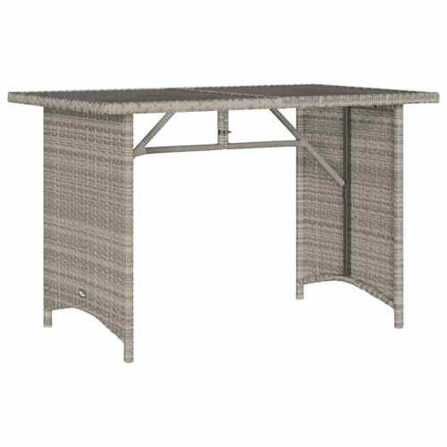 Makastle Polyrattan Gartentisch Garten Esstisch Balkontisch Terrassentisch Wetterfest Garten Tisch Esstisch Gartenmöbel mit Glasplatte Hellgrau 110x68x70 cm Poly Rattan