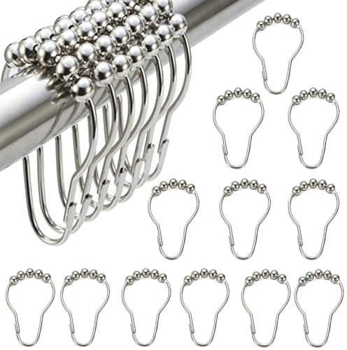 Fc'Noqgn Confezione da 12 Ganci per Tenda da Doccia, Anelli per Tenda da Doccia in Acciaio Inox, Anelli per Appendere con Sistema Scorrevole, Ganci per Tenda da Doccia a Scorrimento facilitato