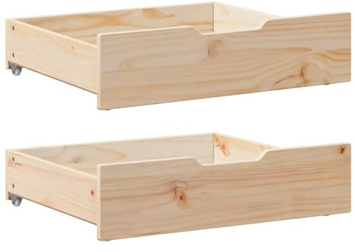 ShGaxin 850932 - Cassetti sotto letto con ruote, 2 pezzi in legno massello di pino, scatola sotto letto, per riporre vestiti, scatole di immagazzinaggio scarpe, scatole di immagazzinaggio