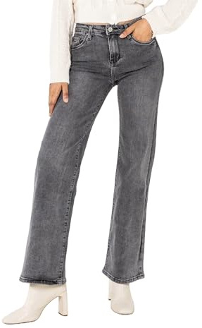 Nina Carter P080 dam utsvängda bootcut jeans hög midja stretch jeans utsvängda utseende, Grå (P080-17), S