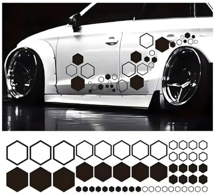 JNNJ Autocollants Automobiles, Autocollants Nid d'abeille pour Voiture, Autocollants Latéraux Carrosserie Voiture, Autocollant Hexagonaux pour Voiture, Auto Accessoires Décoratifs(Noir)