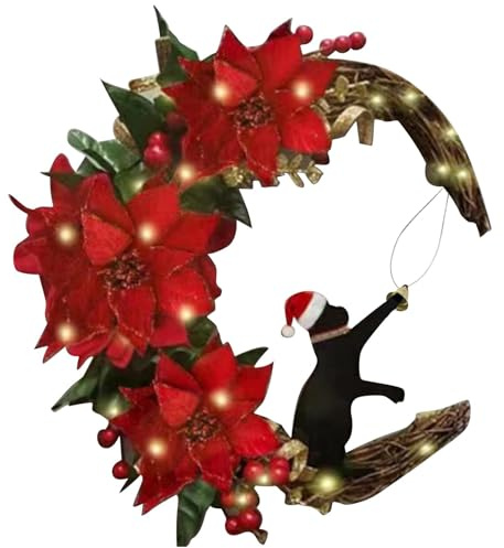 TianWlio Couronne de Noel Porte Guirlande de Noël Artificielle Suspendues Décoration de Noël Sapin de Noël Couronne Décoration de Fête de Noël Accessoires (H, One Size)