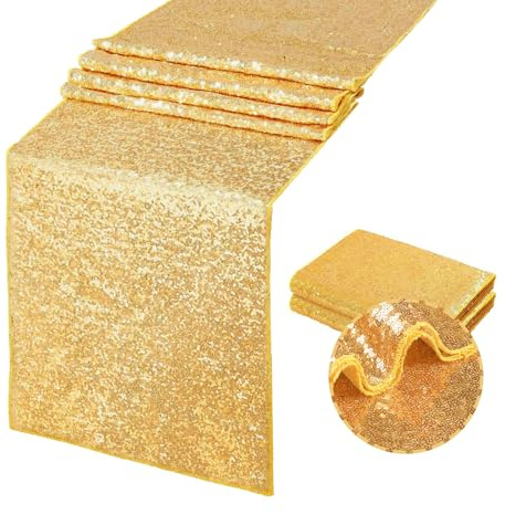 2 Stück Tischläufer Geburtstag 30x180cm Pailletten Tischläufer für die Kinder Geburtstags Party Hochzeiten Weihnachten Dekoration Gold