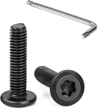 Tunejoy 20 Piezas Tornillos de Cabeza Plana Torx M6 x 25 mm Negro Tornillo de Cabeza Hexagonal de Acero Inoxidable A2 V2A Perno de Muebles con T30 llave Rosca Completa