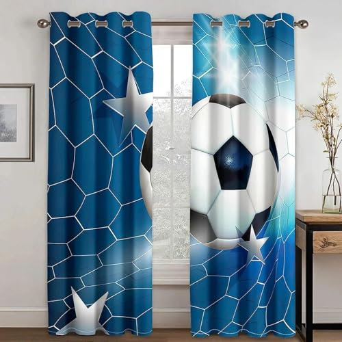 HNYDM 3D-gedruckte Moderne Bälle, Fußball, Fußballspieler, Kinder, Schattierung, Jungen, 2 Paneele, Vorhänge für Kinderzimmer, Wohnzimmerdekoration BxH/2x100x270cm ösen gardinen