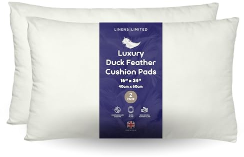 Linens Limited - Cushion Insert 40cm x 60cm, Soft & Plump Natural Duck Feather Sofa Cushion Pad, Elegant, Versatile, Easy to Clean, Rectangle Cushion Inner, Perfectly Fits Covers (White) (2 Pack)