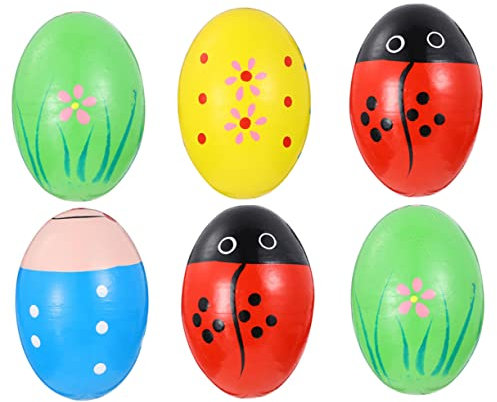 BESTonZON 6St Eierbecher kinderinstrumente Instrument holzspielzeug kauspielzeug geschenketueten Perkussionsmusik Egg Shaker Ostereier Trainingsspielzeug greifen hölzern