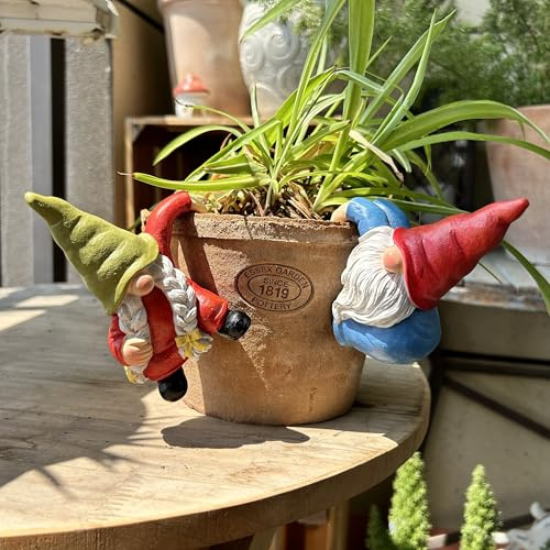 WSHMZYHOME Climbing Gnome Figurines Flower Pot Hugger, Resin Hanging Garden Gnomes Statue Outdoor Decor Fence Ornaments Plant Pot for Indoor Outdoor Home Patio Yard Lawn 2 PCS