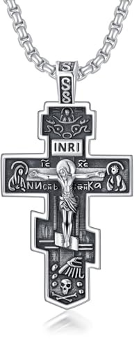 PDTJMTG Ostorthodoxes Kreuz Pendentif-Halskette, 925 Silber Schmuck für Männer
