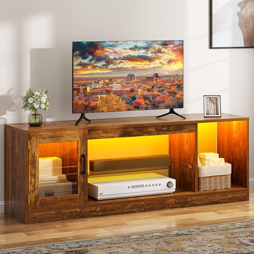 DWVO 148 cm Mueble de TV con Iluminación LED RGB 22 Modos para Televisores hasta 65 Pulgadas Mueble de Salón con Estantes de Cristal Regulables Ideal para Sala de Estar y Dormitorio