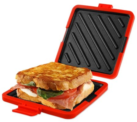 PATNFR Microwave Toastie Sandwich Maker Microwave Wireless Toastie Maker Heatwave Technology Sandwich Toaster Nonstick Plate for Cooking Delicious Crispy Sandwiches(Gules)