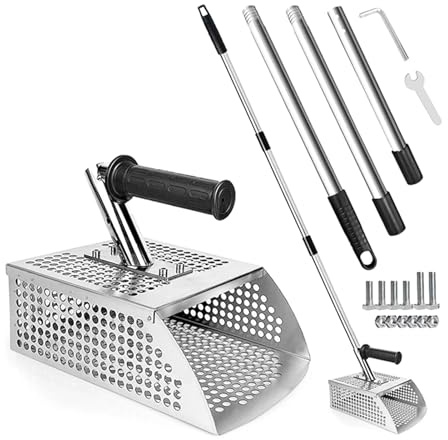 Loyimioo Sand Shovel for Metal Detecting, 130cm Flea Catcher with Detachable Long Handle for Detecting Sand Fleas, Metal Detector Shovel for Beach Recreation and Underwater Treasure Hunting