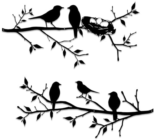 Luccyle Metall-Wanddekorationen,Metall-Vogel-Wanddekorationen,Rustikale Vogel-Dekorationen für Innen- oder Außen-Balkon-Garten-Dekorationen (Schwarz 16.9in x 7 in)