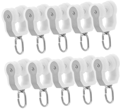 HOODANCOS 10 Piezas Ganchos para Cortinas Resistentes con Rodillos Silenciosos Riel de Cortina Deslizante de Aleación y Plástico Anticorrosión para Paneles Visillos y Divisores de Ambiente