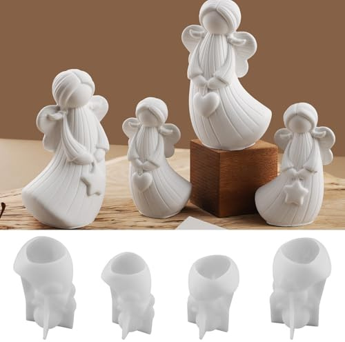 Silikonformen Gießformen Weihnachten Engels, 4 Stück 3D Engels Silikonform Weihnachten Angel Gipsform zum Gießen Gießform Silikon Giessformen Kerzenform für Gips Kerzen