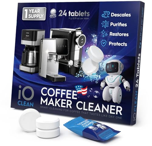 iO CLEAN Coffee Maker Cleaner & Coffee Machine Descaler Tablets – 24 Count Universal Coffee Pot Cleaner and Descaler Solution – Compatible with Keurig, Nespresso, Ninja, Breville, DeLonghi