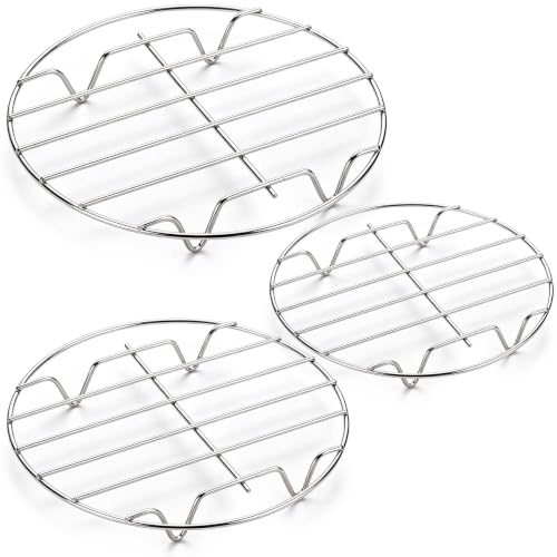 JNYUTEEN 3 Piezas Rejilla de Vapor de Acero Inoxidable, Inserto de Vapor para Olla Plateado, Bandeja de Vapor Redonda para Cocer al Vapor y Enfriar Repostería o Usar como Salvamanteles