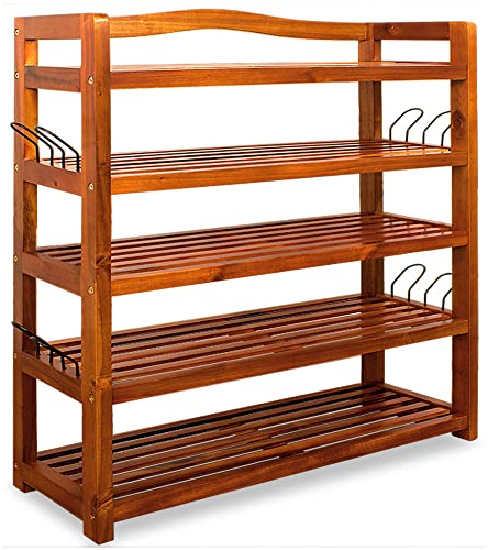 Casaria® Schuhregal Holz FSC®-Zertifiziert 5 Ebenen 80x26x82cm Akazie Schmal Platzsparend Offen Flur Bad Schuhschrank Schuhständer Schuhablage Braun