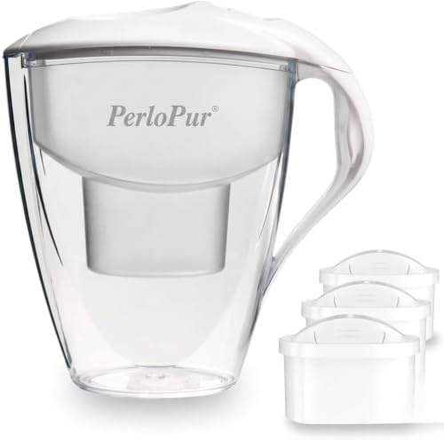 PearlCo Filtre à eau Astra (blanc) – avec 3 cartouches filtrantes Unimax – Compatible avec Brita Maxtra