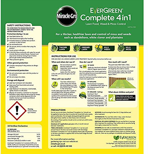 MIRACLE GRO EverGreen 4 in 1 Lawn Care - Kills Weeds, Moss and Feeds Lawns - 80m2
