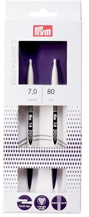 PRYM Rundstricknadel, ergonomisches Design/Nadeln, Kunststoff, Mehrfarbig, 7 mm, 80 cm, Alabasterweiß
