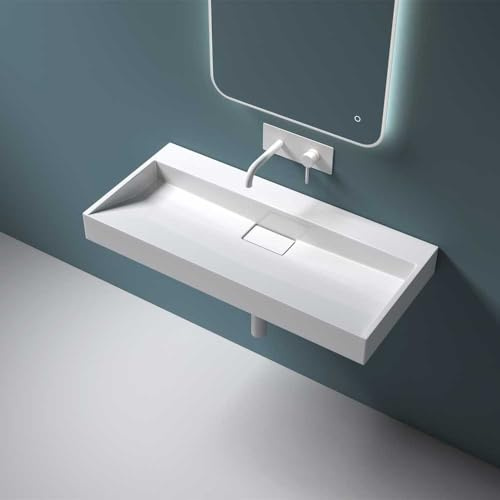 Durovin Bathrooms Luxurious Cast Stone Resin Bathroom Basin - Wall Hung Or Countertop Basin Sink No Tap Hole - Concealed Waste - 1000 x 460mm (WXD)