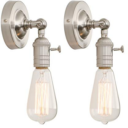 Phansthy 2x Vintage Wandleuchte Wandlampe Wandbeleuchtung Industrie Wandleuchten Loft-Wandbeleuchte Küchenwandleuchte Spiegeleuchte Badezimmerleuchte(Gebürsteter Edelstahl Farbe)