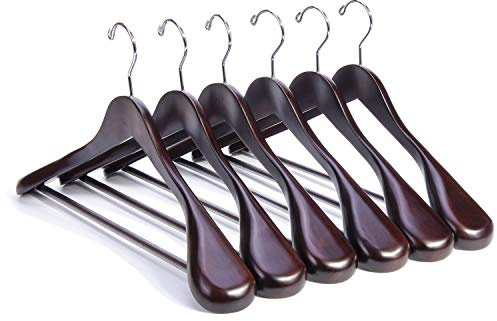 Nature Smile Luxury Mahogany Wooden Suit Hangers - 6 Pack - Wood Coat Hangers,Jacket Outerwear Shirt Hangers,Glossy Finish with Extra-Wide Shoulder, 360 Degree Swivel Hooks & Anti-Slip Bar with Screw