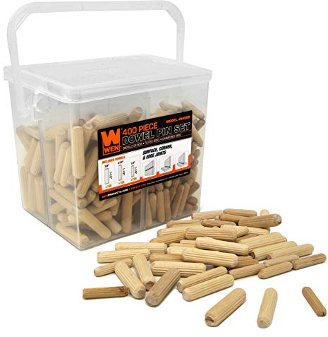 WEN JN400D 400-Piece Fluted Dowel Pin Variety Bucket with 1/4, 5/16, and 3/8-inch Woodworking Dowels