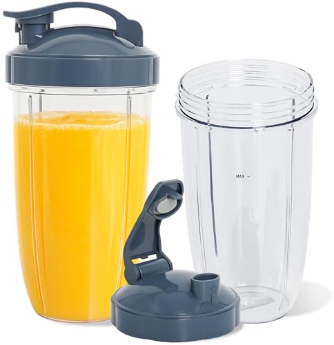 Piezas de Repuesto Compatible con Nutribullet 600W / 900W, 2 Vasos de 32oz | Accesorios de Vaso de Licuadora con Tapa Abatible y Fácil de Limpiar