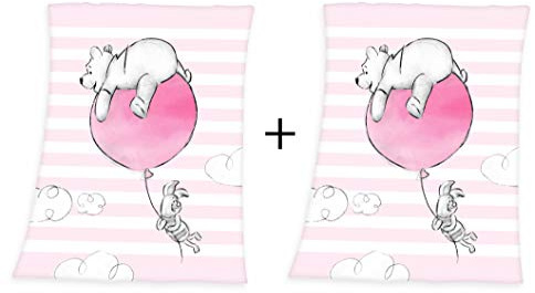 Herding 2er-Set: Disney´s Winnie the Pooh Baby Flauschdecke Schmusedecke 75 x 100 cm, rosa+rosa