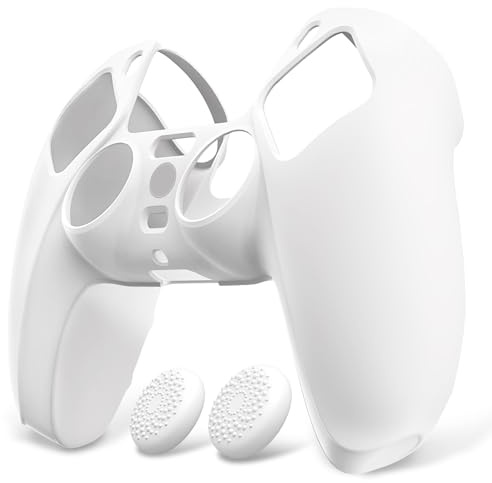 PlayVital Funda de Silicona para ps5 Mando - Carcasa de Goma Antideslizante con Tapas de Joysticks, Protector Tacto Suave y Agarre Mejorado, Accesorio para ps5 - Pure Series (Blanco)