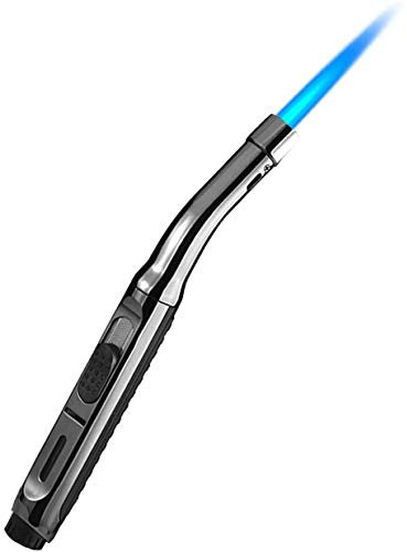ibforcty Butane Lighter Pen with Fire Lock, Visible Fuel Window Lighter Adjustable Jet Flame for Grill Candle Kitchen BBQ Fireworks (Butane Not Included) (Black#1)