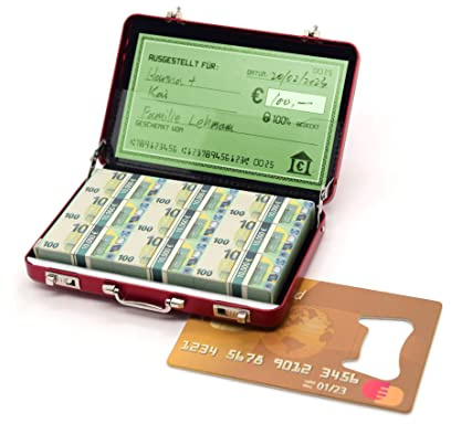 Estuche para dinero con diseño de minimaletín de aluminio con cierre a presión y tarjeta de felicitación (rojo)