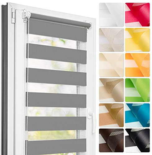 Estika Doppelrollo klemmfix ohne Bohren Nach maß - 27 Stoff Farben - Breite 130-150 cm - Höhe 120 cm, 150 cm, 220 cm - Rollos für Fenster ohne Bohren, Duo Rollo, Fenster rollos für innen