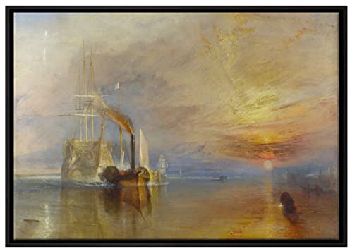Pixxprint William Turner - The Fighting Temeraire Leinwandbild 100x70 cm im Bilderahmen, Wandbild, Schattenfugenrahmen, Kein Poster