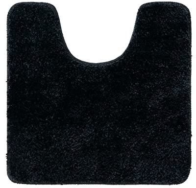 MIULEE Tapis de toilette absorbant et antidérapant en forme de U avec haute hydroscopie, super doux, confortable et à poils longs, en microfibre pour salle de bain, 45 x 45 cm, noir