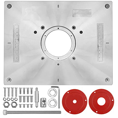 Router Table Insert Plate, 300 X 235 X 9.5mm Aluminum Router Insert Plate DIY with 2 X Router Table Insert Ring and Screws for Wood Trimmer Router