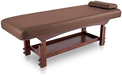 QUIRUMED Festes SPA-Bett aus Holz von, Sandfarbe, Massagebett, höhenverstellbar, Kunstleder, Kissen, Gesichtsloch, Basis in Wenge-Farbe, stabil, Polsterung mit hoher Dichte