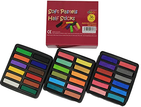 Bright Ideas Soft Pastels PK36 - Assorted Half Sticks With Intense Colors - Perfect Square Chalk for Blending - for Kids, Artists, Students on Paper and Canvas. BI8321