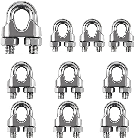 Bailinks 10 Pcs Wire Rope Clamp M4, 304 Stainless Steel U Bolt Saddle Fasteners Heavy Duty U Bolt Saddle Fastener for Ø 4 mm (5/32) Rigging Rope and Tension Cable Garden Wire Ropes