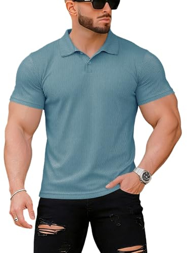 Muscle Cmdr Hommes Coupe Ajustée Muscle Polos Manches Courtes Stretch Séchage Rapide t-Shirt décontracté Golf athlétique T-Shirts (Bleu M)